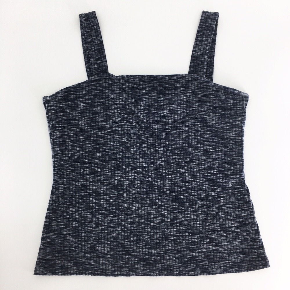 Bobeau Tank Top Womens Wide Strap Square Neck Blue Space Dye Ribbed Knit Large